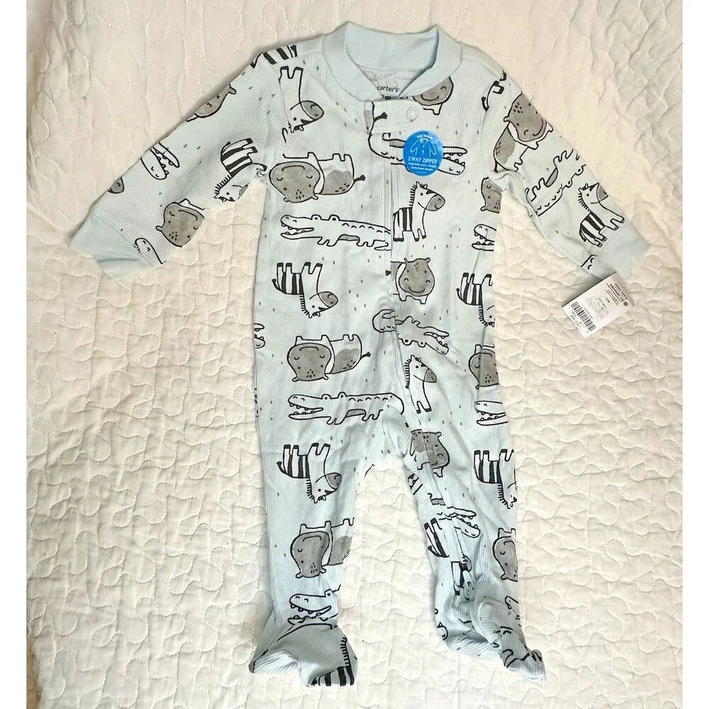 Carter’s Sleep & Play Blue Safari Baby Boy Girl 9M Zip One Piece NEW Unisex